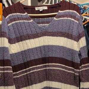 Carolyn Taylor V-Neck Sweater - Purple, White, and Brown